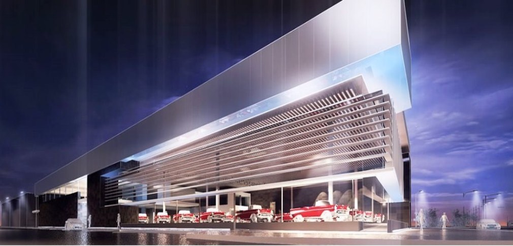 Tomini classic car showroom — exterior render